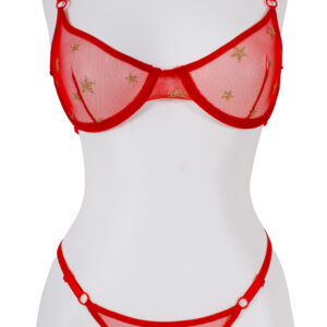Balenli braletli kırmızı yıldızlı takım tangalı iç giyim