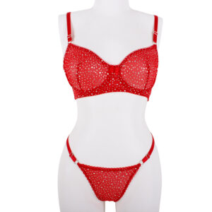 Balenli braletli KIRMIZI pırıltı takım tangalı iç giyim