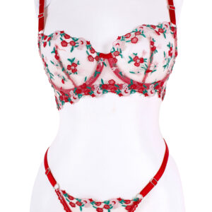 ÇİÇEK DESENLİ NAKIŞLI KAPSIZ BALENLİ BRALET TAKIM