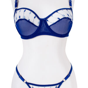 Balenli braletli MAVİ BEYAZ takım tangalı iç giyim