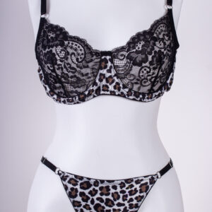 Leopar Desenli ve Siyah Dantelli Bralet
